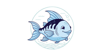 Fototapeta premium A happy cartoon fish swims gracefully through the ocean waters.