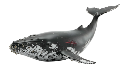 Humpback whale with mottled markings swimming gracefully