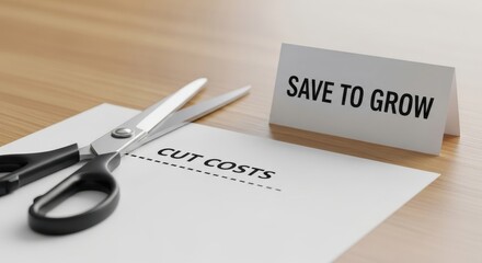 Scissors Cutting Cut Costs on Paper with a Sign in View