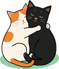 cat and Cute Cartoon Cats Hugging Vector Illustration