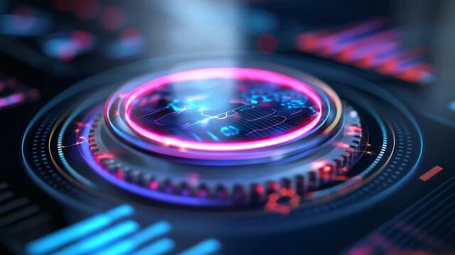 A BPM dashboard pulses with radiant workflow optimization visuals glowing gears orbiting around a holographic lamp at the center. The scene conveys innovation order and
