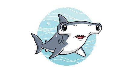 Fototapeta premium A cute hammerhead shark swims in the ocean with a friendly smile
