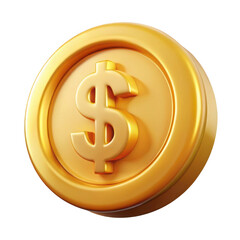 3d golden dollar coin with realistic metallic texture and shine transparent background