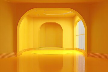 Interior view of a minimalist arched space, featuring smooth surfaces and natural light from a window