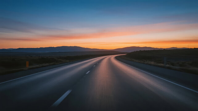 Sunset dusk highway self-driving tour travel car ad background