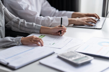 Auditor or internal revenue service staff, Business women checking annual financial statements of company. Audit Concept.