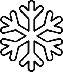 Obraz premium Simple snowflake outline symbol for winter design, Black outline illustration of a snowflake with six symmetrical branches, representing cold weather, winter season, and holiday themes.