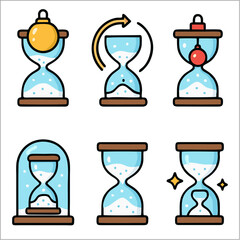 Flat Icon Set, Snow Hourglasses with Winter and Christmas Themes