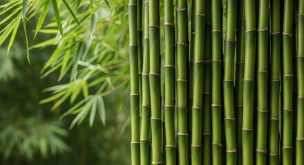 Obraz premium Vertical Bamboo Stalks Green Background