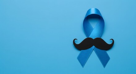 Movember awareness concept with black mustache and blue ribbon on light background symbolizing men’s health, prostate cancer awareness and support campaign