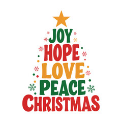 Joy Hope Love Peace Christmas Tree Typography – Festive Holiday Word Art Design