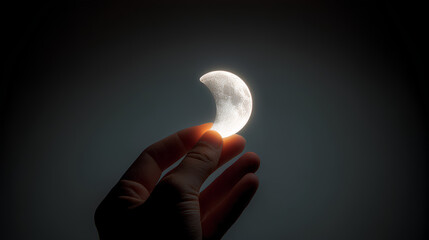 Hands, open and supporting a bright full Moon