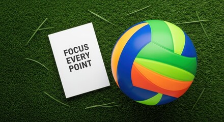Colorful Volleyball with a Motivational Message on Grass