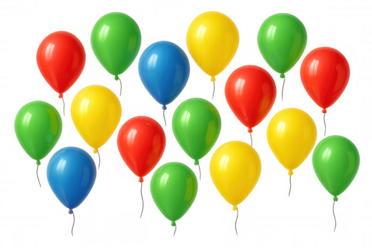Colorful helium balloons floating, celebrating party, birthday, anniversary, happiness, joy, fun, and new year event