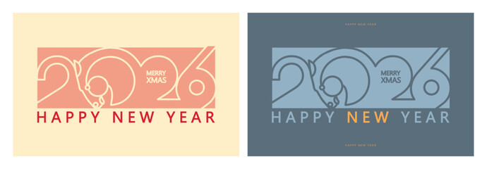 Happy 2026 New Year! Year of the Horse card template set. Text design with horse head.