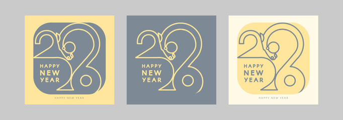 Happy 2026 New Year! Year of the Horse card template set. Text design with horse head.
