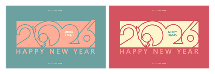Happy 2026 New Year! Year of the Horse card template set. Text design with horse head.