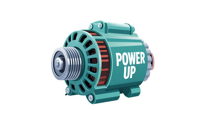 3d icon of green electric generator with power up text isolated on transparent background
