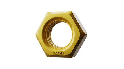 3d icon of hexagonal golden nut with internal thread isolated on transparent background