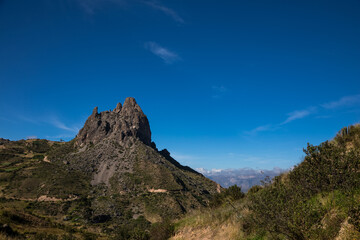Beautiful mountain landscape near La Paz. Bolivian mountains. Sunny day. Blue sky. Colorful landscape.