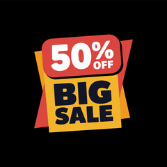 50% Flat Discount Special Offer Modern Pop Art Banner Vector on Black Background