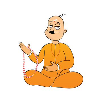 cartoon style Indian hindu scholar character illustration , 
Hindu Monk Sadhu vector transparent background 