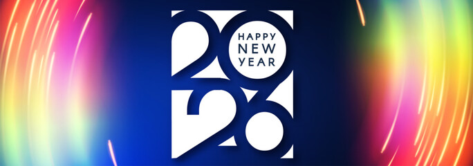2026 Happy New Year text with bokeh and light effect. Holiday celebration banner