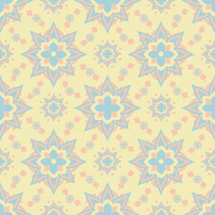 Soft pastel color floral mandala seamless pattern vector. Perfect for wallpaper, fabric, textile print, wrapping paper, wedding invitation, packaging, and interior design background. High-quality