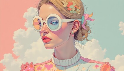 여자 파스텔 일러스트