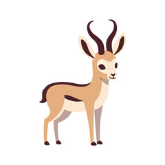 Cute cartoon gazelle with long curved horns illustration.