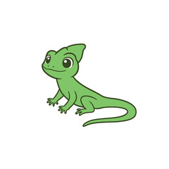 Naklejka premium Cute cartoon green lizard with big eyes and a friendly smile.