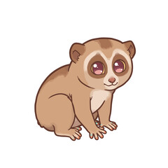 Cute Cartoon Slow Loris Illustration with Big Eyes.