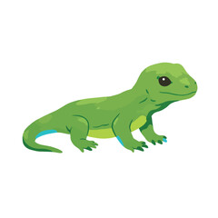 Cute Green Baby Lizard Cartoon Illustration.