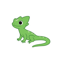 Cute green cartoon chameleon lizard smiling happily.