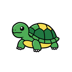 Cute green cartoon turtle with a yellow shell illustration.