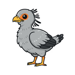 Cute little secretary bird cartoon character posing.