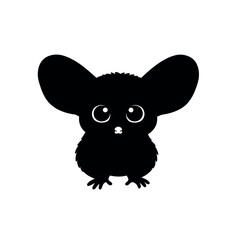 Silhouette of a Cute Bush Baby with Large Eyes and Ears.