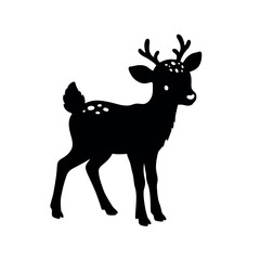 Silhouette of a young deer with antlers standing gracefully.