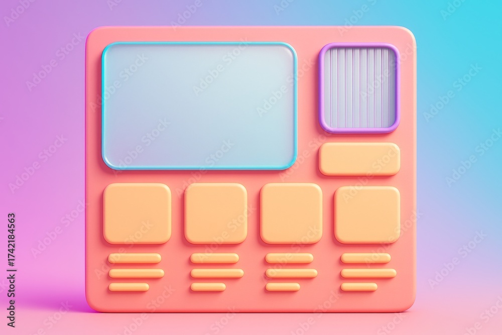 Wall mural colorful ui mockup layout with empty blocks and clean interface elements on pink and blue gradient b