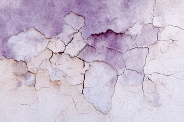 Textured exterior wall, exhibiting extensive cracks and peeling paint, displaying a muted lavender-gray palette.