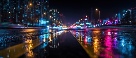 Obraz premium City street at night with rain