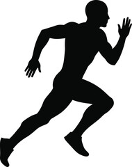 Dynamic silhouette of a runner in full stride capturing athleticism and speed in a flat style isolated on transparent background