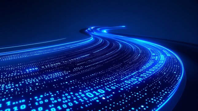 Digital data stream technology background with binary code and network connection concept design