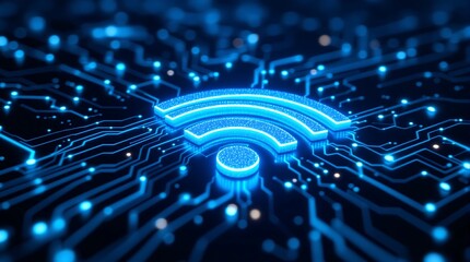 Blue wifi network technology background for wireless internet connection and data transmission access