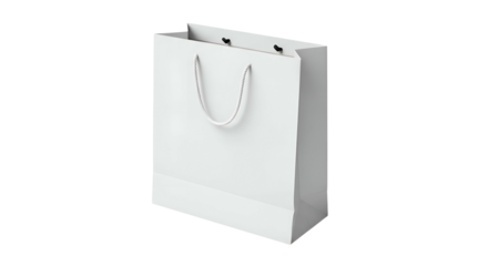 Clean white paper shopping bag stands on black. Simple design