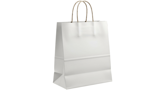 Plain, white paper shopping bag with brown rope handles