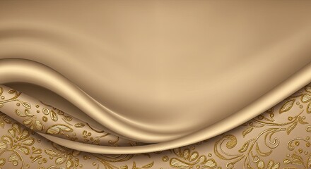 Luxurious flowing golden silk drapes elegantly over intricate embossed floral patterns creating a rich opulent background perfect for elegant branding and premium invitations