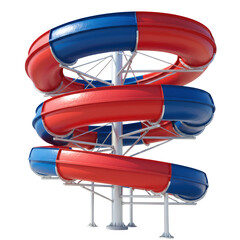 Vibrant red and blue water slide structure against on transparent background