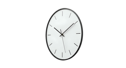 Minimalist clock with black frame, white face, black hands