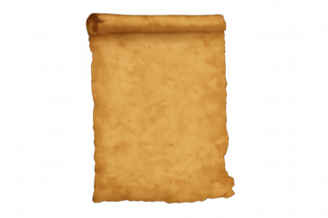 Old parchment scroll with aged texture, antique paper document for history and vintage themes, transparent background